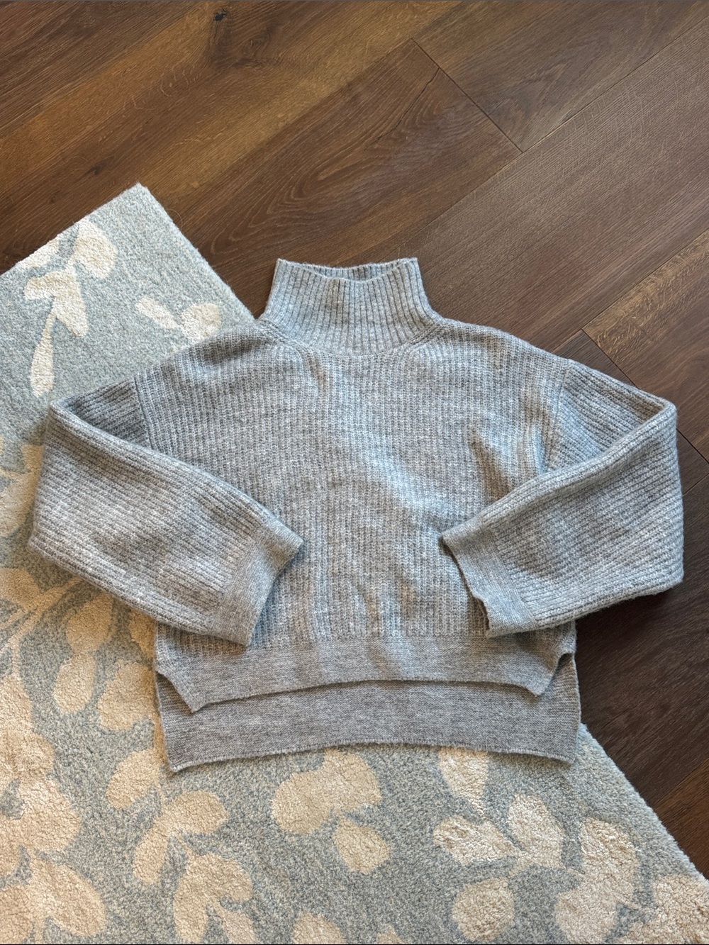 Topshop Light Grey Ribbed Cropped Turtleneck Sweater